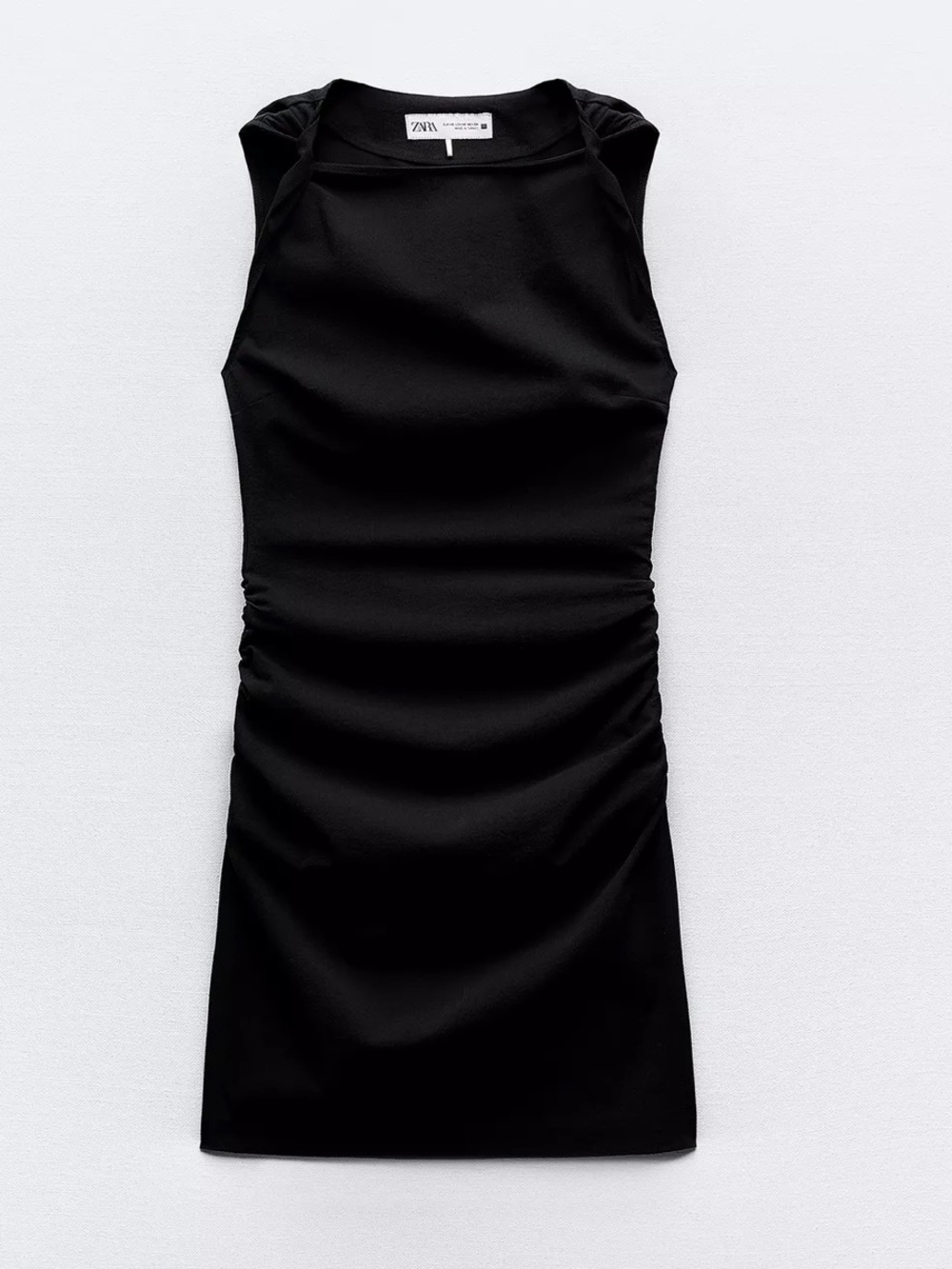 Zara Black Sleeveless Ruched Mini Dress